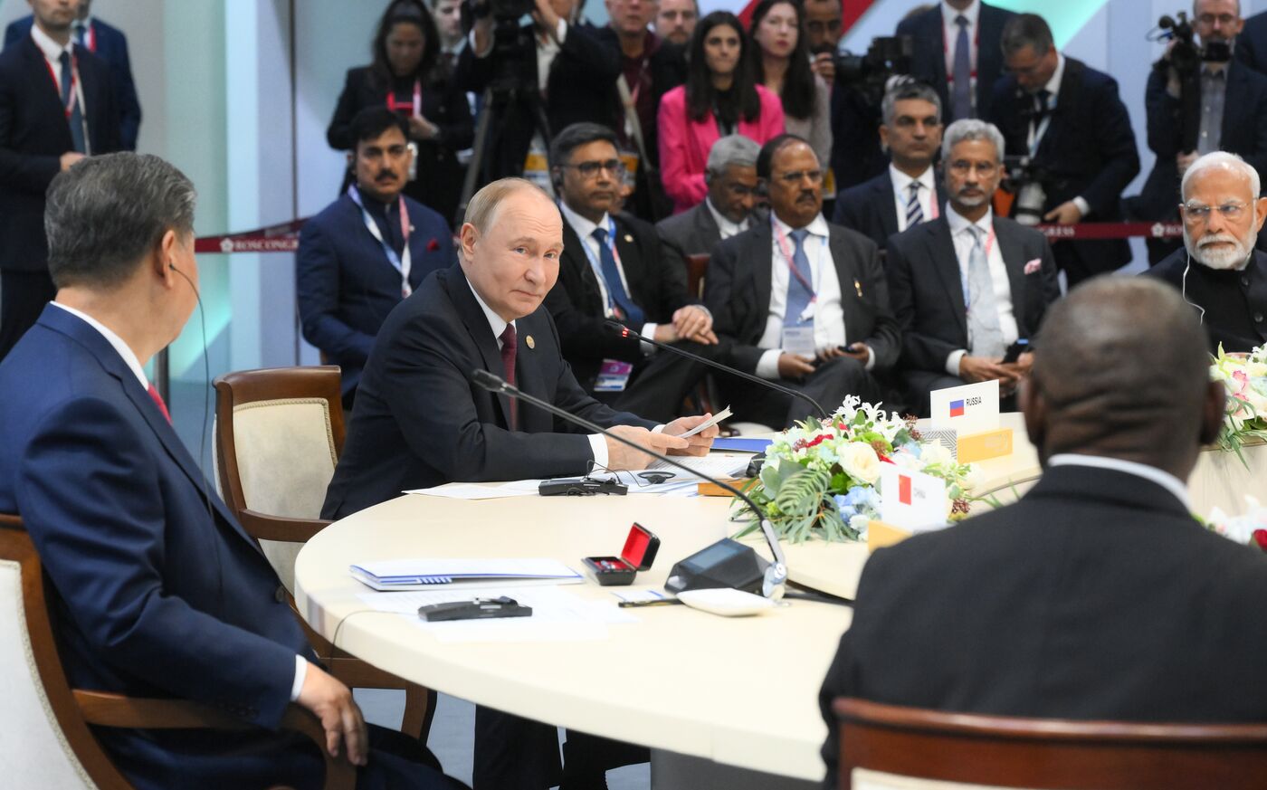 President of Russia Vladimir Putin during a limited attendance meeting of BRICS leaders during the 16th BRICS summit in Kazan.