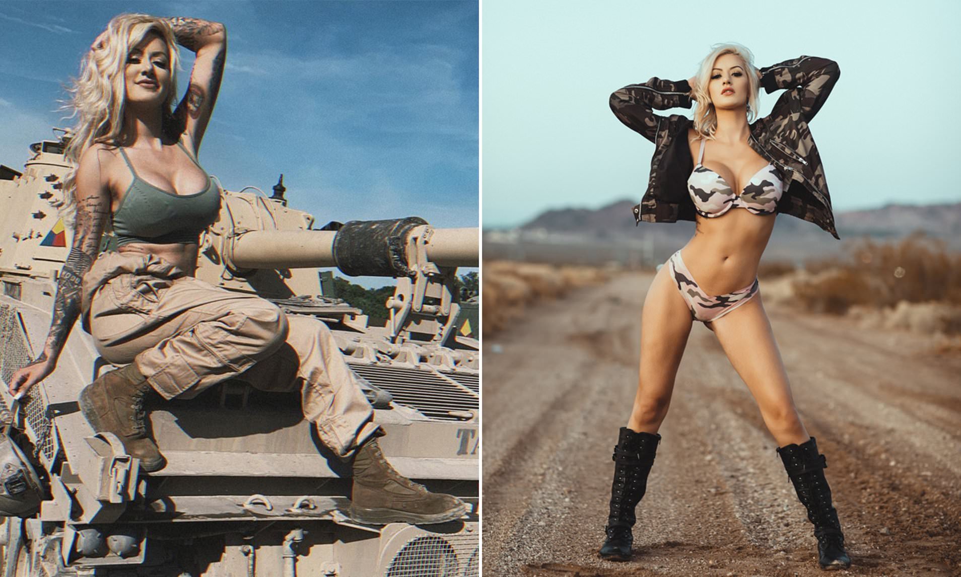Combat Barbie nude style photoshoot of Rianna Conner Carpenter Combat Barbie nude style pin-up model Rianna Conner Carpenter