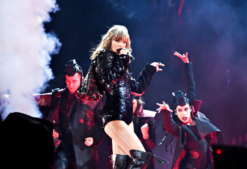 Taylor Swift live on stage during the 2018 Reputation Tour in Santa Clara Taylor Swift performing live during the 2018 Reputation Stadium Tour in Santa Clara, California, showcasing her global pop dominance and music industry impact
