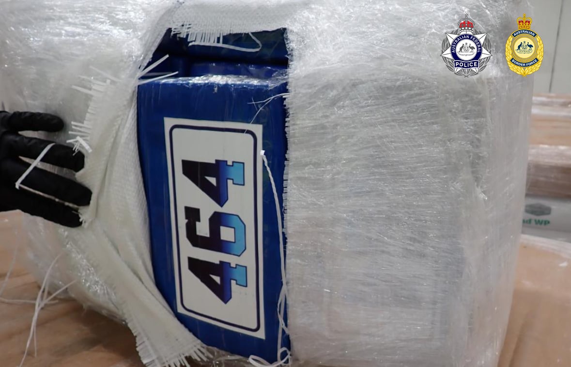 80 kilograms of cocaine seized by Australian Border Force at Sydney’s Port Botany, hidden in shipping container from the United States