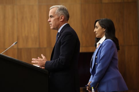 Canadian Prime Minister Mark Carney speaks at a press conference in Ottawa, Canada, announcing recognition of Palestinian state.