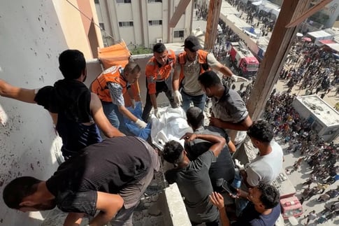 destroyed hospital ward in Gaza after Israeli double strike killing journalists and medics