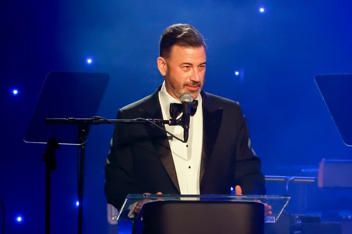 Jimmy Kimmel on the ABC late-night set after affiliates restore the show
