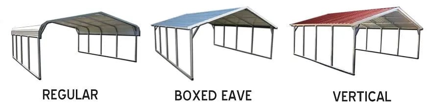 Alan’s Factory Outlet roof styles compared alan’s factory outlet roof styles, regular roof, boxed eave roof, vertical roof, metal garage