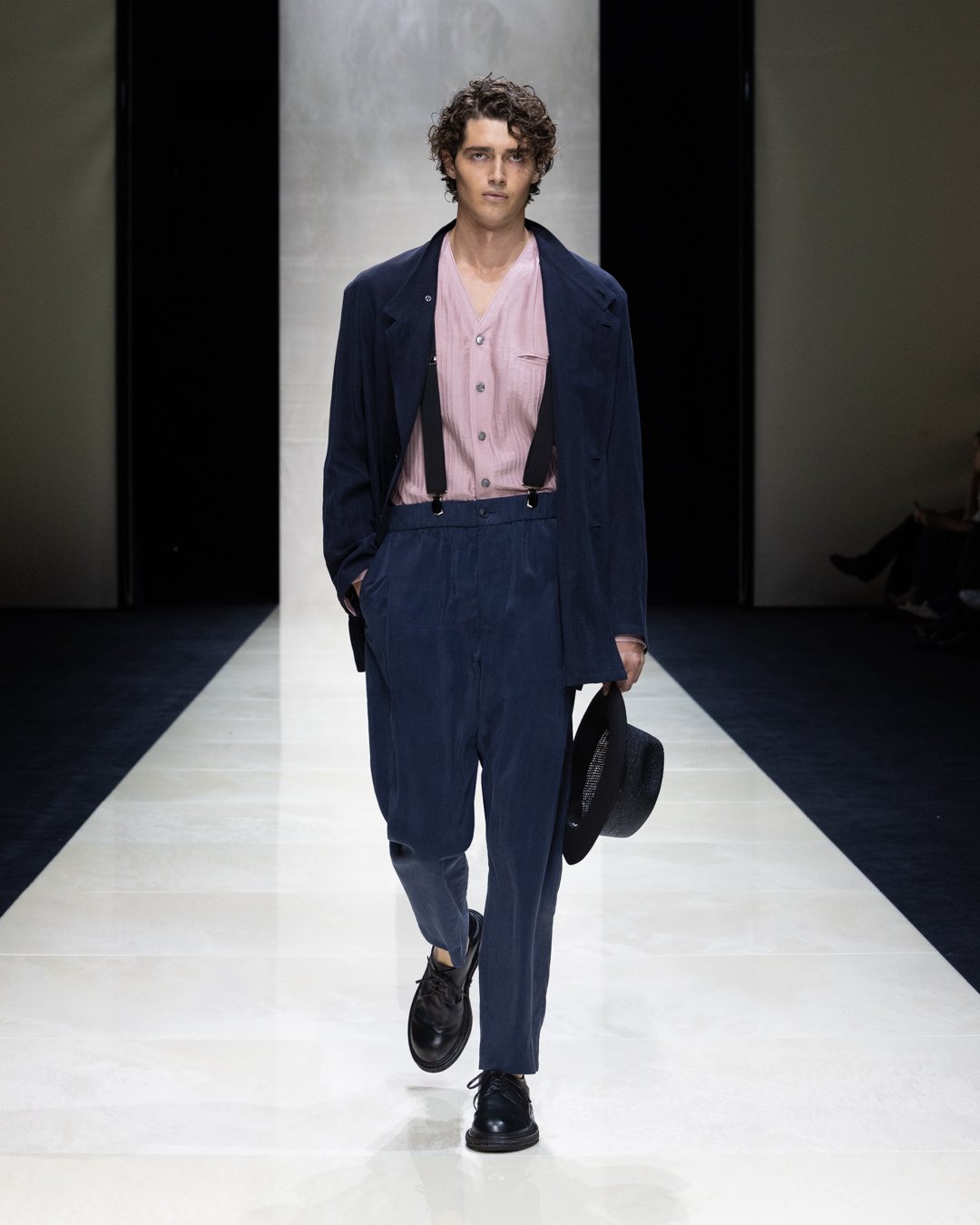 Soft-Shoulder Tailoring at Armani Closeup of a soft-shouldered navy jacket from Giorgio Armani’s memorial runway in Milan.