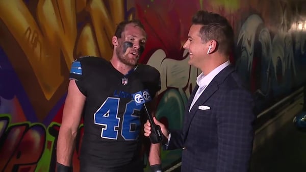 Marcus Mumford on the Lions sideline at Ford Field, first NFL game