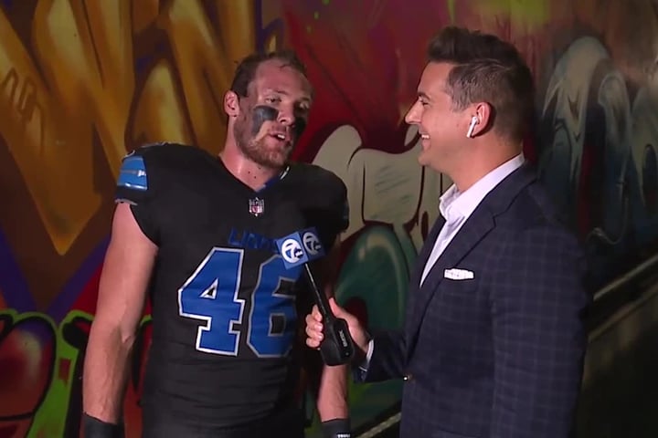 Marcus Mumford on the Lions sideline at Ford Field, first NFL game