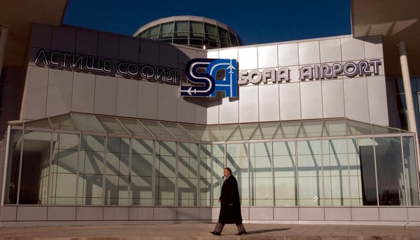 Sofia Airport terminal building in Bulgaria where Russian nationals Oleg Olshansky and Sergei Ivin were arrested for US extradition