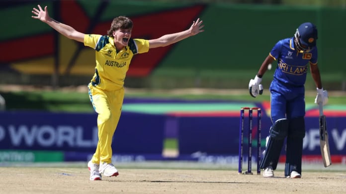 Australia Under-19 team celebrates after bowling Sri Lanka out for 58 at the ICC Under-19 World Cup