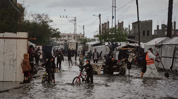 Flooded tents in Gaza displacement camp after heavy winter rain