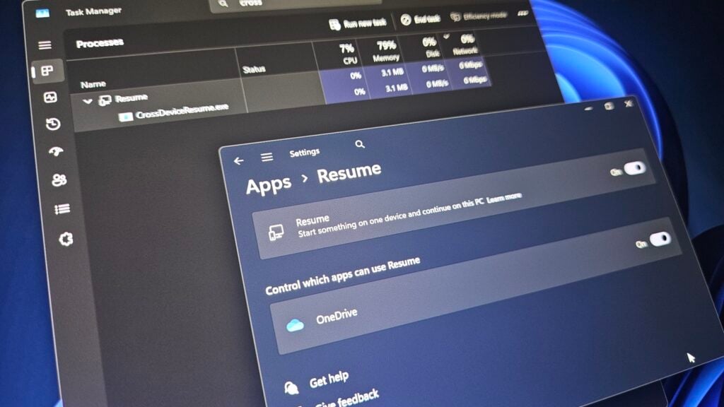 Windows 11 Resume settings UI in system apps section