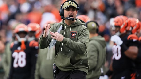 Zac Taylor expressing frustration on sideline as Cincinnati Bengals head coach during controversial game stoppage against Cleveland Browns