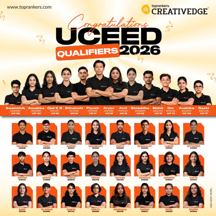 Creative Edge by Toprankers Announces UCEED 2026 Results:    7 Students Secure AIR Under 100, Nearly Half the Batch Qualifies