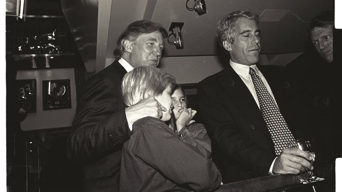 effrey Epstein and Donald Trump photographed together at Mar-a-Lago in Palm Beach during the 1990s