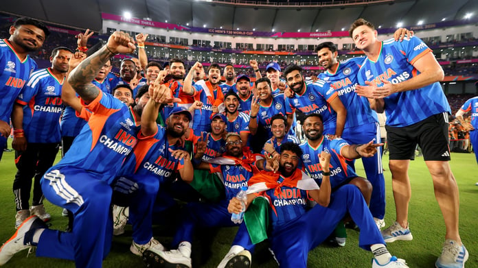 India players celebrate winning the T20 World Cup 2026 final against New Zealand in Ahmedabad