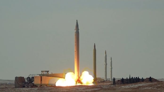 Iran IRGC ballistic missile launch during retaliation after Israel attacks Iran