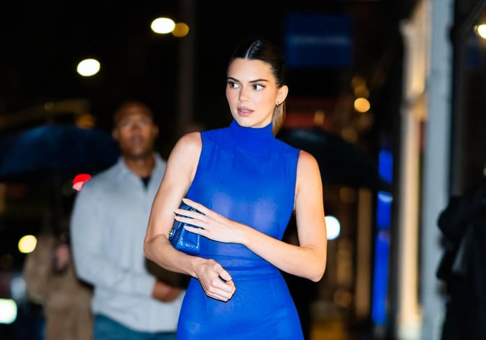Kendall Jenner cobalt blue street style outfit 2026