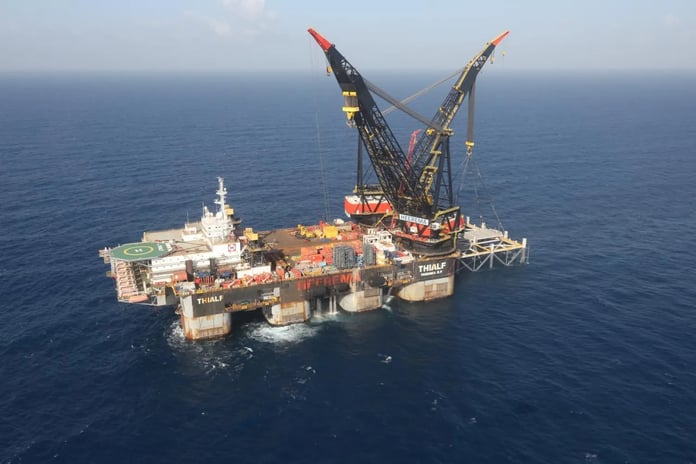 Aerial view of the Leviathan natural gas platform offshore Israel in the Mediterranean