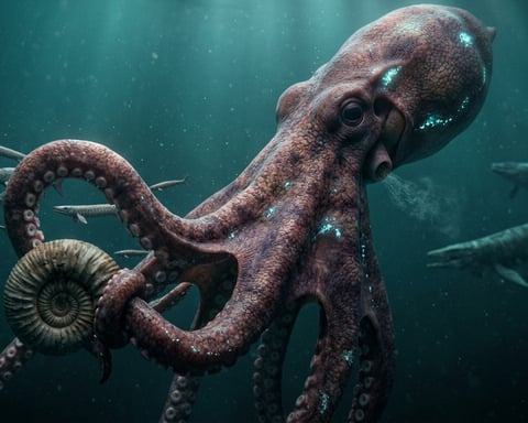 Giant prehistoric Kraken-like octopus dominating Cretaceous ocean ecosystem