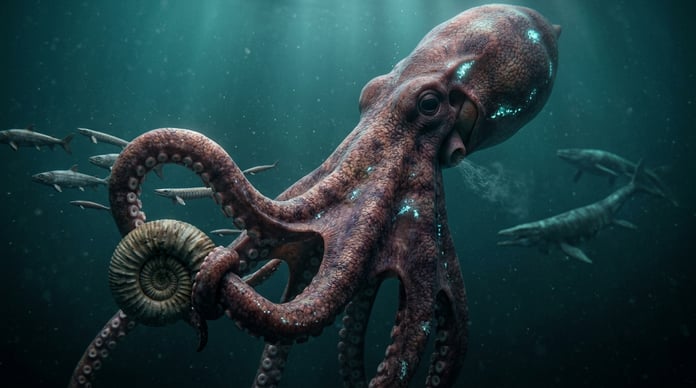 Giant prehistoric Kraken-like octopus dominating Cretaceous ocean ecosystem