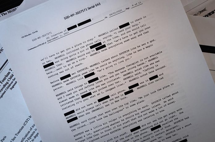 Epstein Files documents released by DOJ showing redacted investigation records