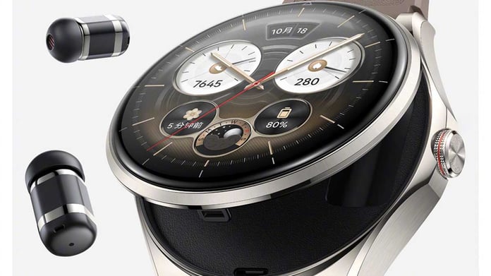 Huawei Watch Buds 2 with hidden earbuds inside open smartwatch case
