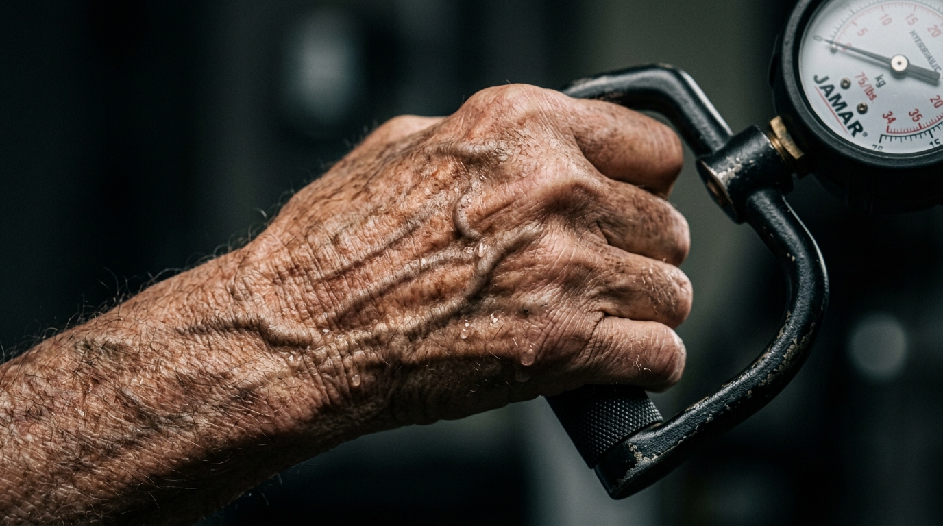 Older adult performing muscle strength test during aging and exercise research