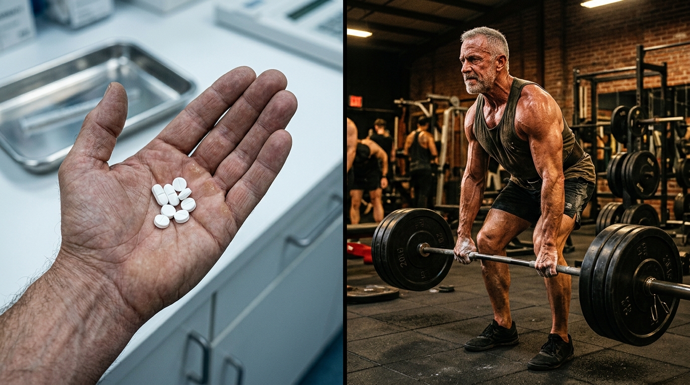 Concept image showing pills versus exercise highlighting debate over longevity drugs