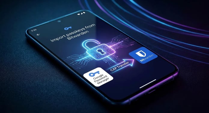 Android phone showing passkey export and import options in Google Password Manager