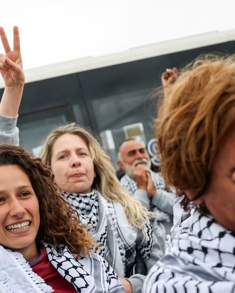 Israeli minister Itamar Ben-Gvir watches detained Gaza flotilla activists kneeling at Ashdod port