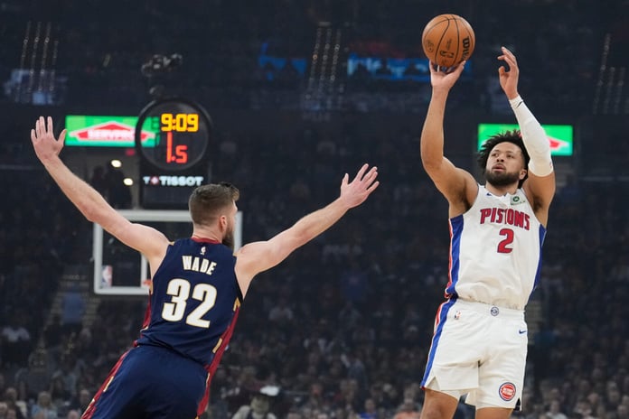 Donovan Mitchell reacts as Cade Cunningham leads the Detroit Pistons past the Cleveland Cavaliers in Game 6 of the 2026 NBA Playoffs