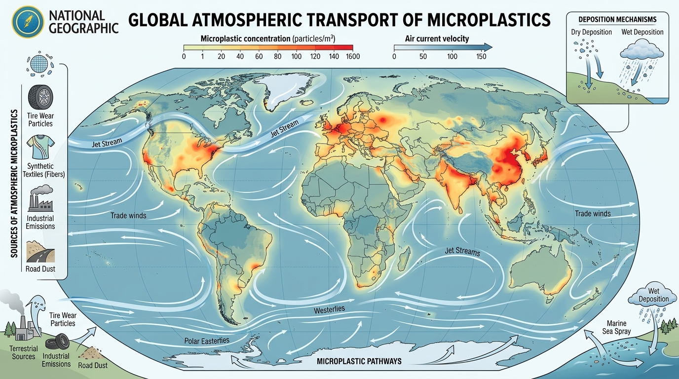 Global distribution of airborne microplastics across continents