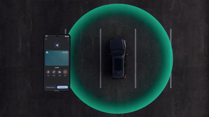 Google Wallet digital car key sharing feature on Android smartphone unlocking a vehicle