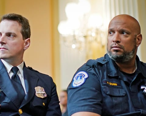 Former Capitol Police officer Harry Dunn and Metropolitan Police officer Daniel Hodges, plaintiffs challenging Trump's anti-weaponization fund