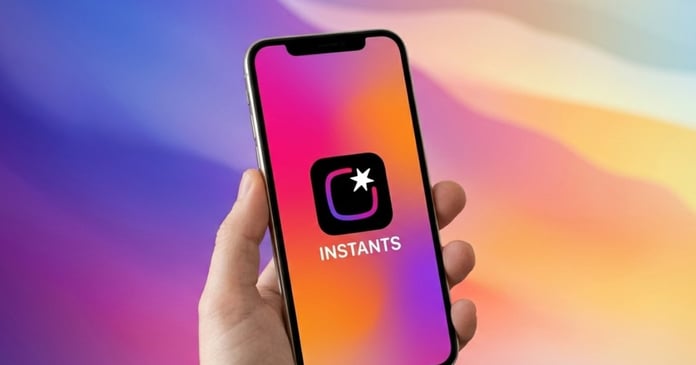 Instagram Instants feature inside DM inbox showing disappearing photo camera interface