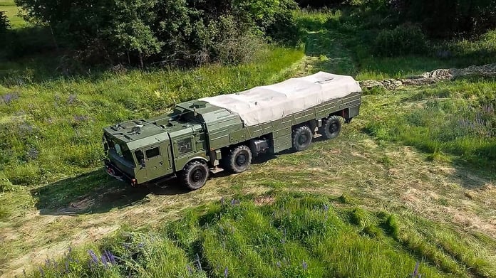 Iskander-M missile launcher during Russia Belarus joint nuclear drills
