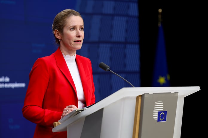 Kaja Kallas addressing EU press conference on Russia negotiations