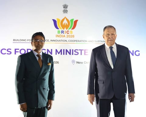 Russian Foreign Minister Sergey Lavrov attends the BRICS Foreign Ministers’ Meeting in New Delhi in 2026