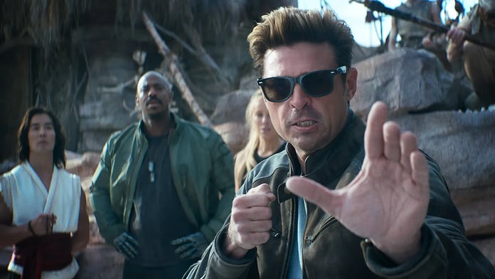Karl Urban as Johnny Cage in Mortal Kombat II during Hollywood’s major 2026 box office battle