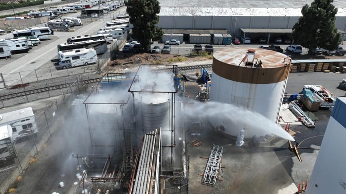 Emergency crews respond to unstable chemical tank threat in Garden Grove California