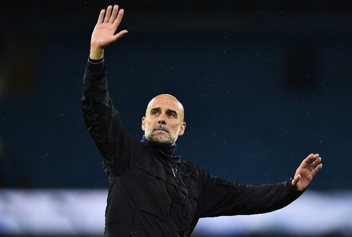 Pep Guardiola reacts during his final period as Manchester City manager