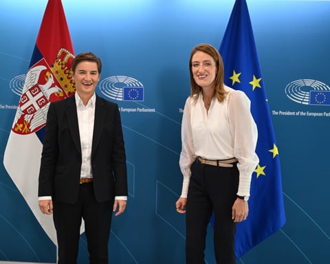 Ana Brnabic speaking in Serbian parliament criticizing EU double standards