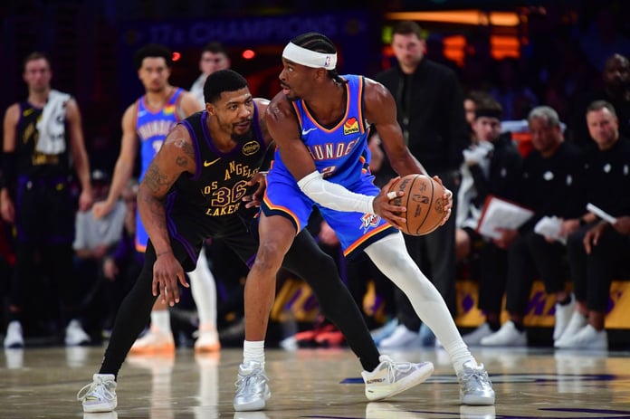 Shai Gilgeous-Alexander celebrates as Thunder eliminate Lakers in Game 4