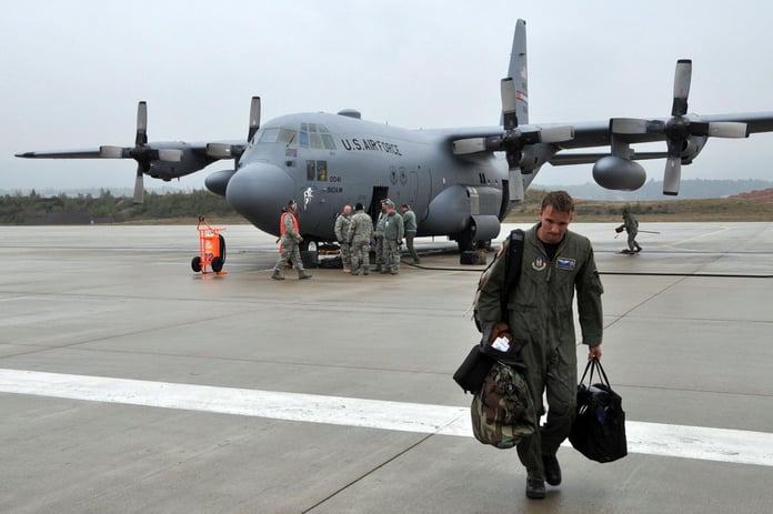 US military aircraft and troops at Ramstein Air Base Germany amid troop withdrawal decision