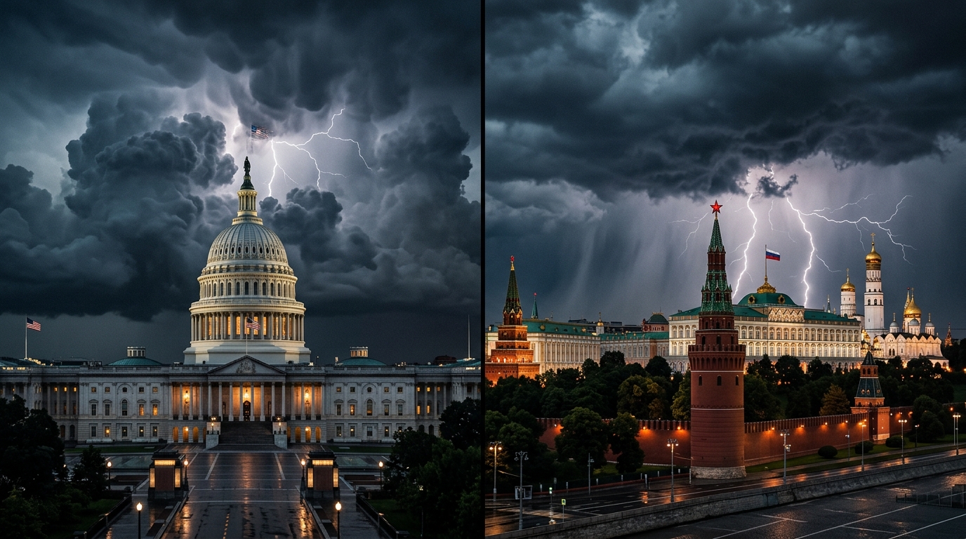 Washington and Moscow symbolic confrontation representing US Russia tensions