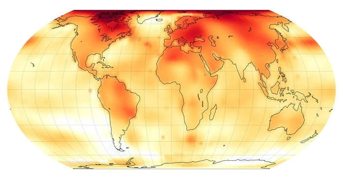 NASA GISS global temperature anomaly map for 2024 the warmest year on record