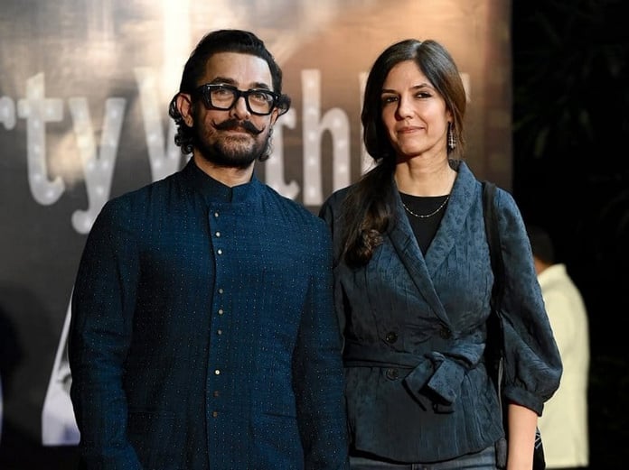 Aamir Khan with Gauri Spratt, whom he will marry on July 5, at an industry event in Mumbai in January