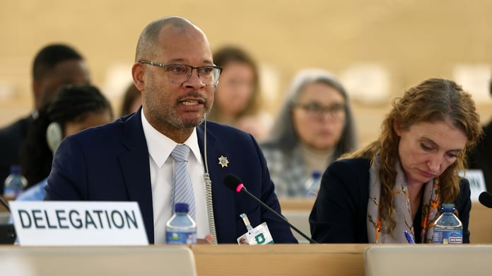 Nevada Attorney General Aaron Ford, who won the Democratic nomination for governor, speaking at the United Nations