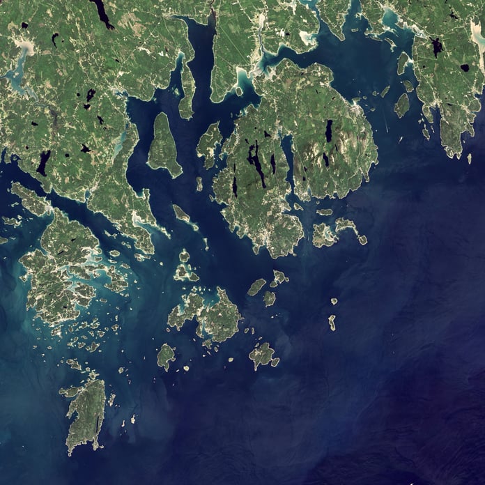 NASA Landsat satellite view of Acadia National Park in Maine, where climate-change signage was removed under a Trump executive order and ordered restored