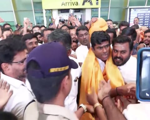 K Annamalai greeted by hundreds of supporters at Coimbatore airport after launching We The Leaders movement